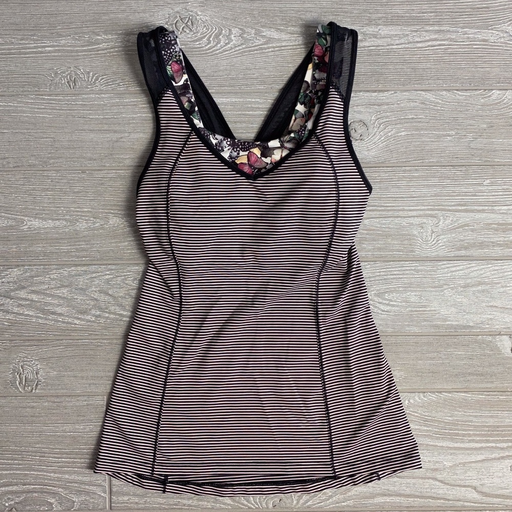 Lululemon Striped Tank with Built In Floral Bra 4